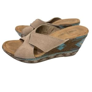 Minnetonka Kylie Wedge Heel Native Tribal Sandal Leather Suede